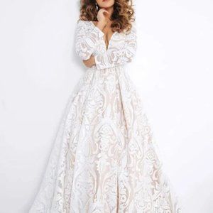 Mac Duggal Sequin Deep V-Neck Beaded Gown 66334